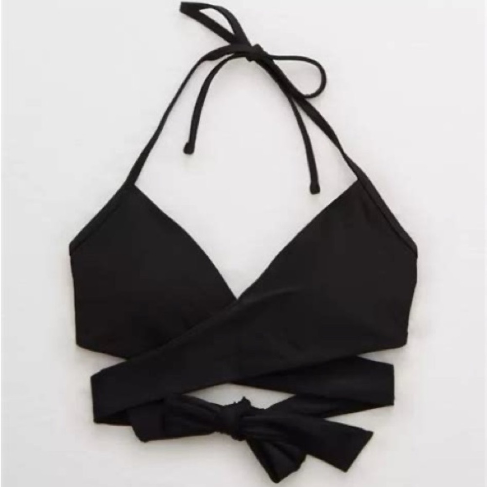 Aerie Halter Wrap Around Bikini Top Black Medium